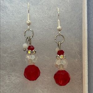 Santa Holiday Red and Silver Beaded Earrings